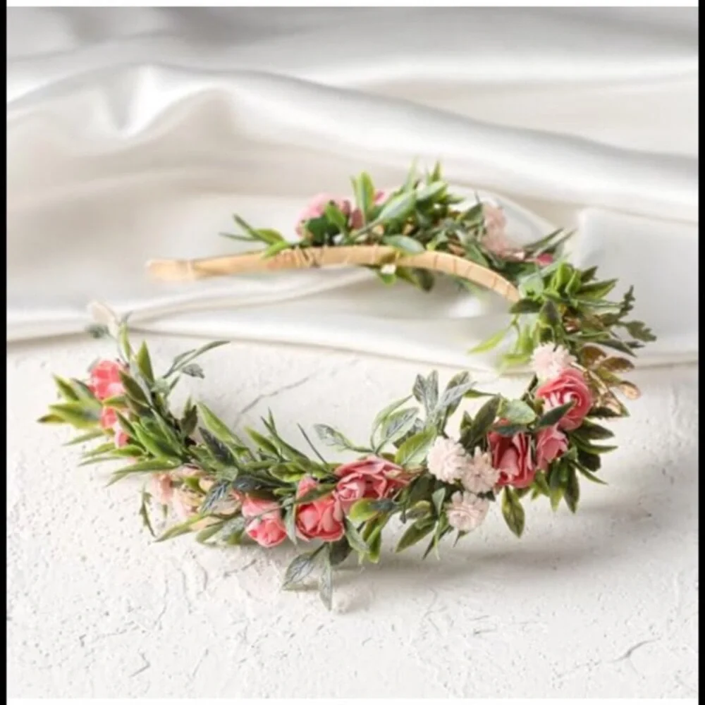 Fairy Flower Crown Handmade Boho Rose Floral Headpiece for Wedding